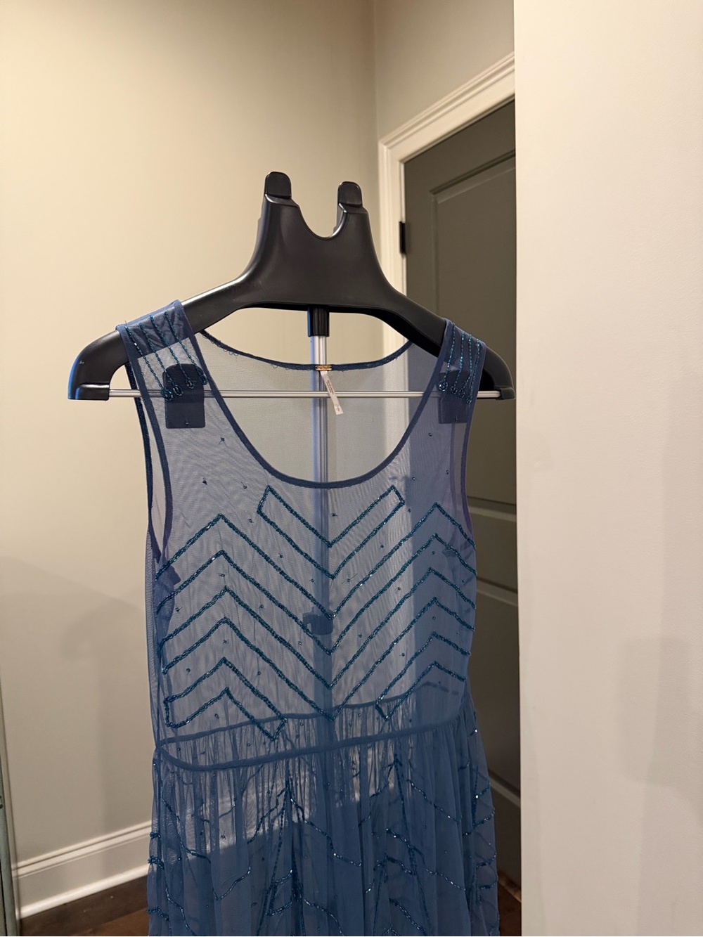 Free People Blue Sheer Beaded Embroidered Mini Dress XS - Picture 13 of 17